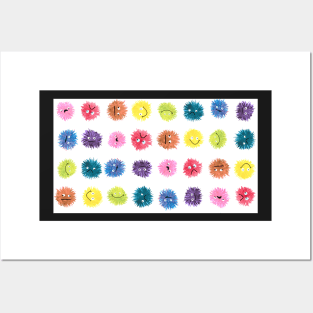 Fluffy Rainbow Monster Faces Polka Dot Posters and Art